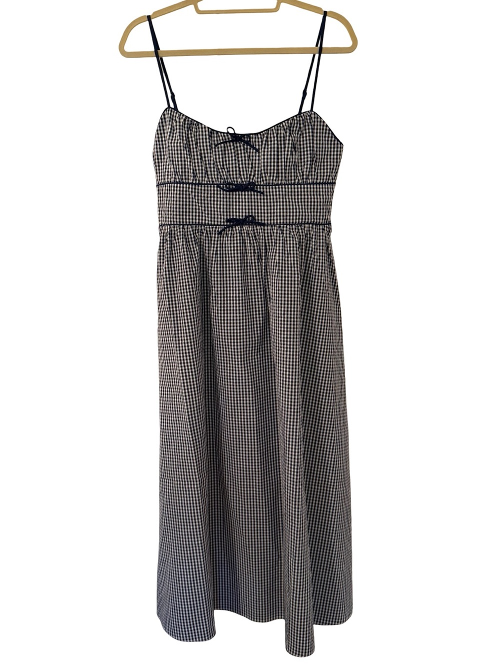 House of Harlow 1960 Gingham Seersucker Smocked Maxi Dress Blue White M NWT - Picture 2 of 9